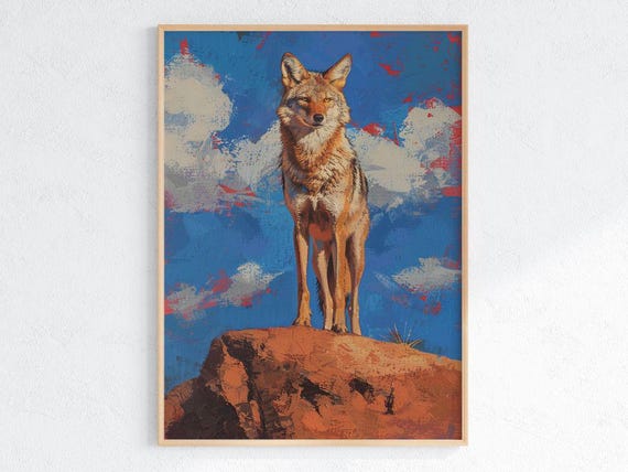 Coyote Wall Art Western Wildlife Print Rustic Desert Animal Poster Bold Southwestern Artwork Nature Landscape Decor Canyon