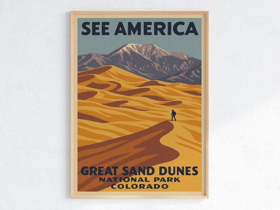 Great Sand Dunes National Park Vintage WPA Style Colorado Poster