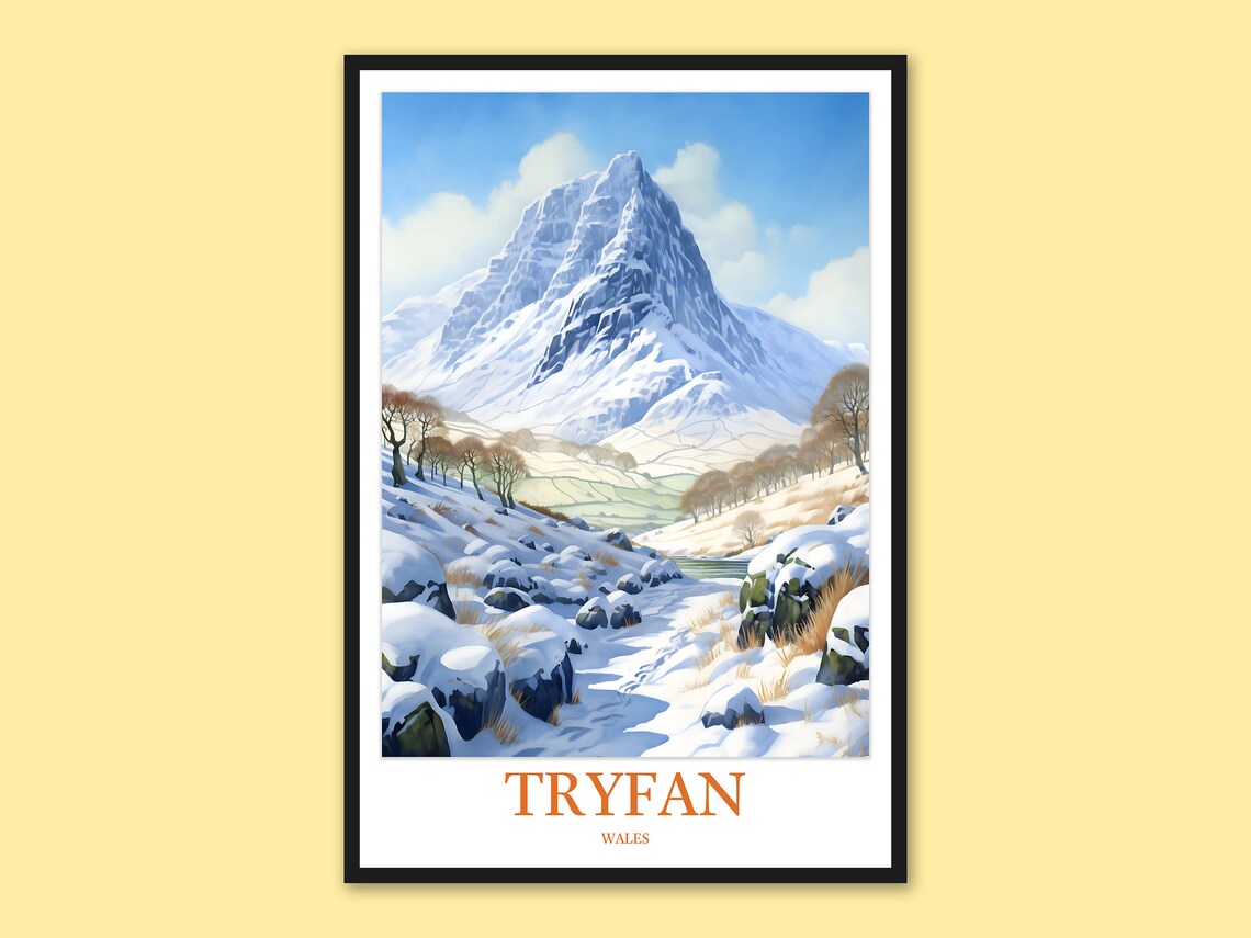 Tryfan Wales Snow-Covered Mountain Peak Winter Travel Poster
