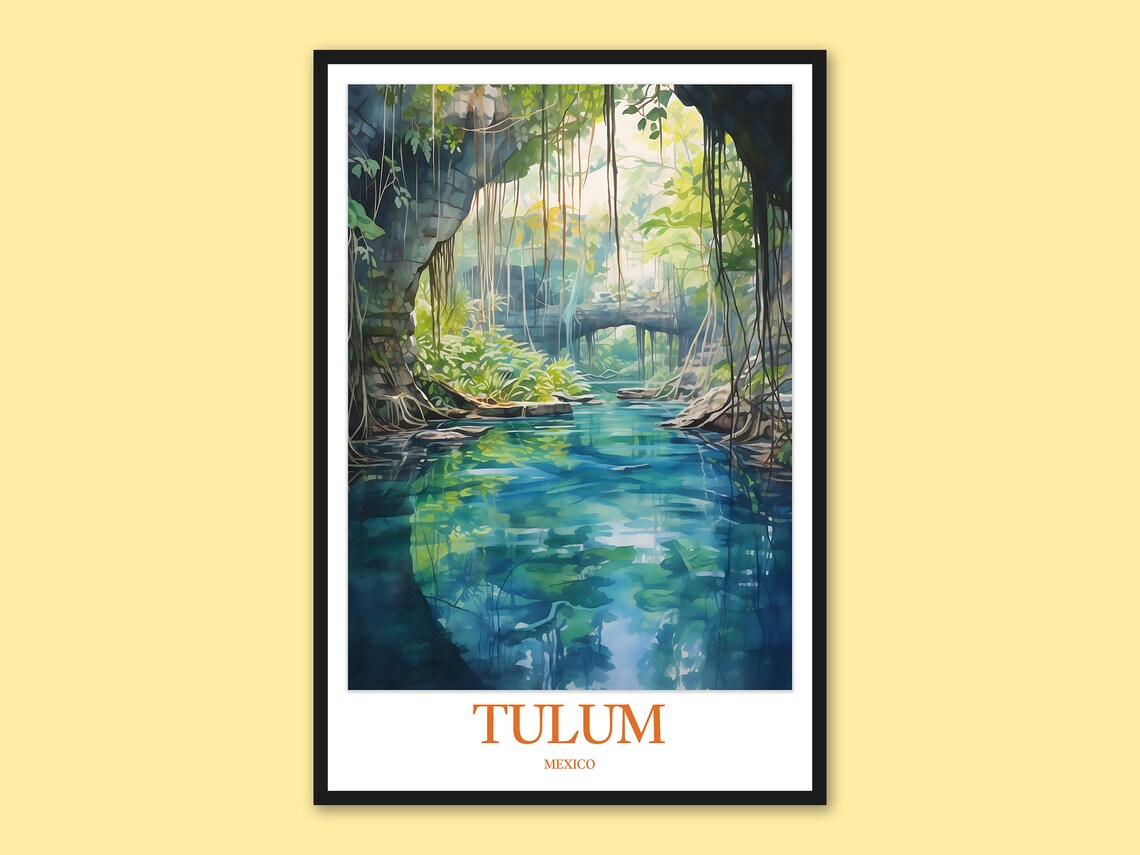 Tulum Cenote Watercolor Print Exotic Mexico Travel Poster