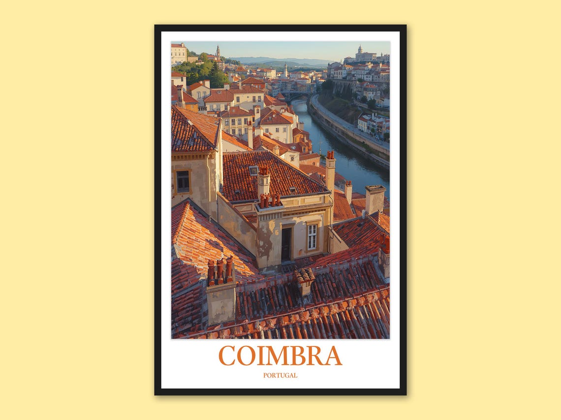 Coimbra Portugal Terracotta Red Rooftops And River Panoramic Poster