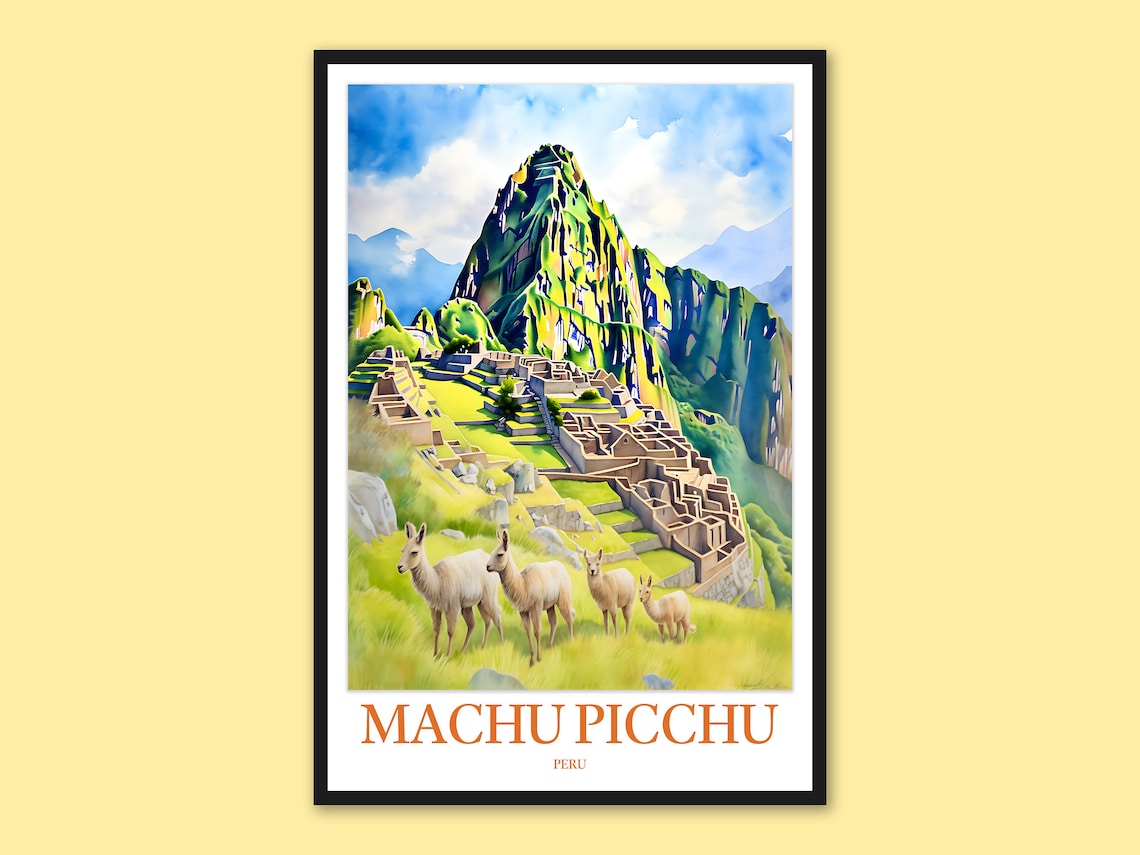 Machu Picchu Peru Wildlife Watercolor Travel Art Wall Decor Poster
