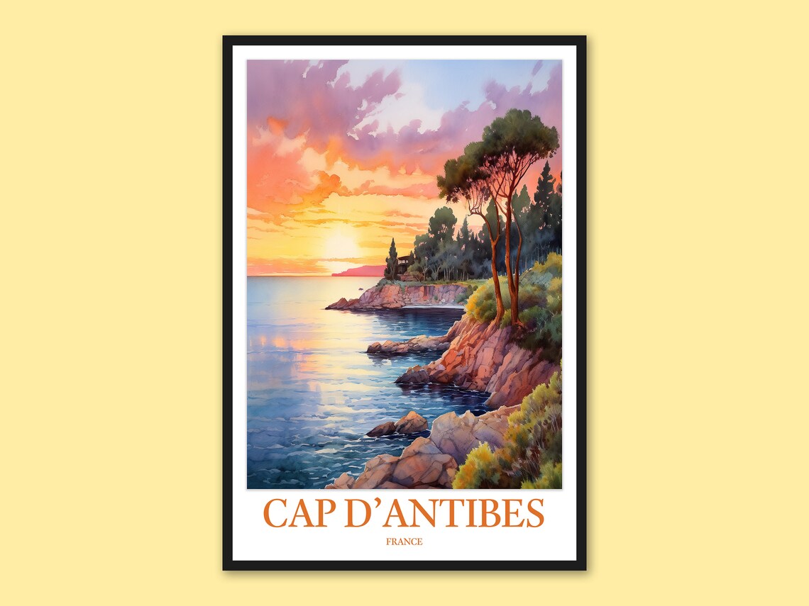 Cap d Antibes Sunset Pine Trees Rocky Coast France Travel Poster