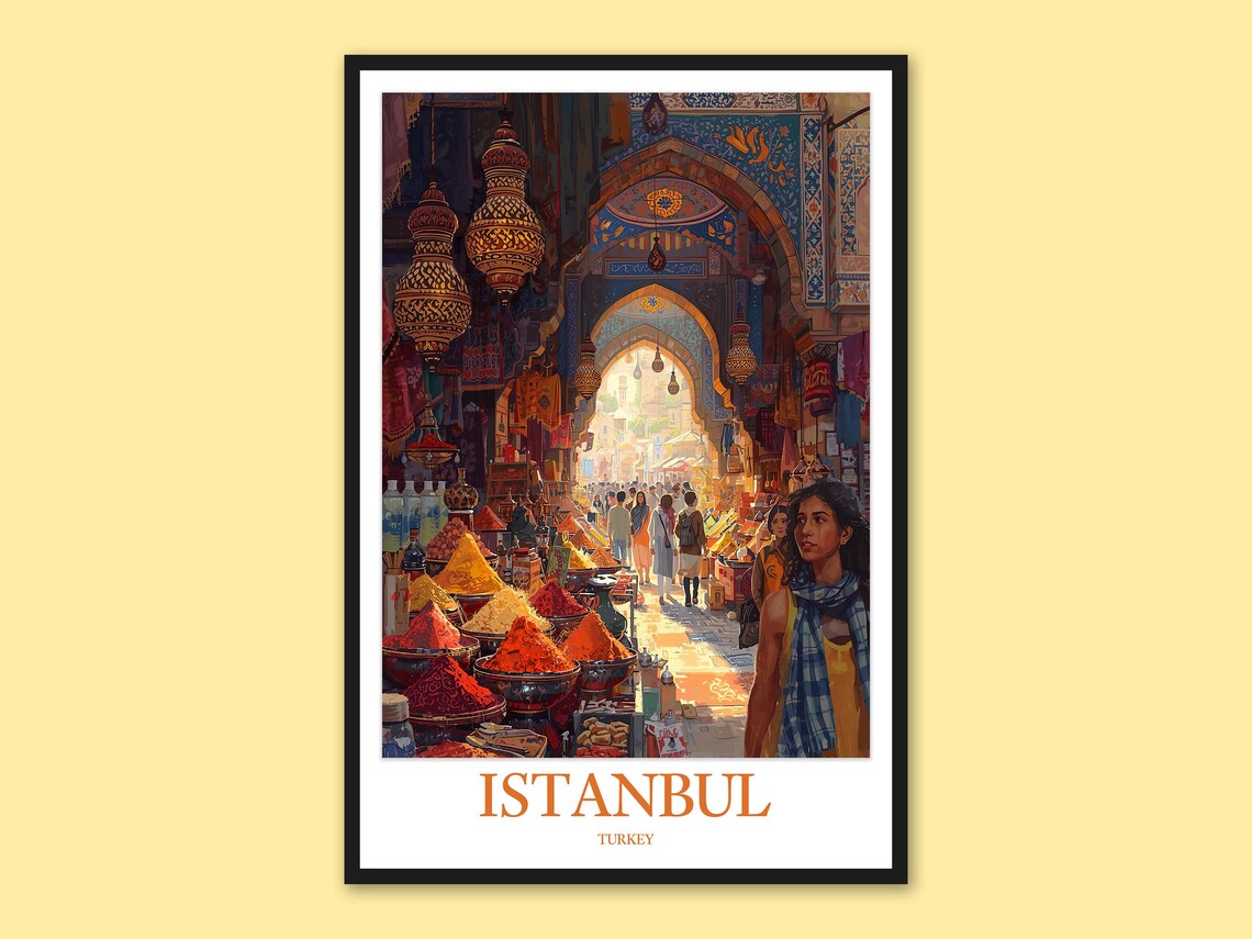 Istanbul Spice Market Interior Lanterns and Stalls Travel Poster