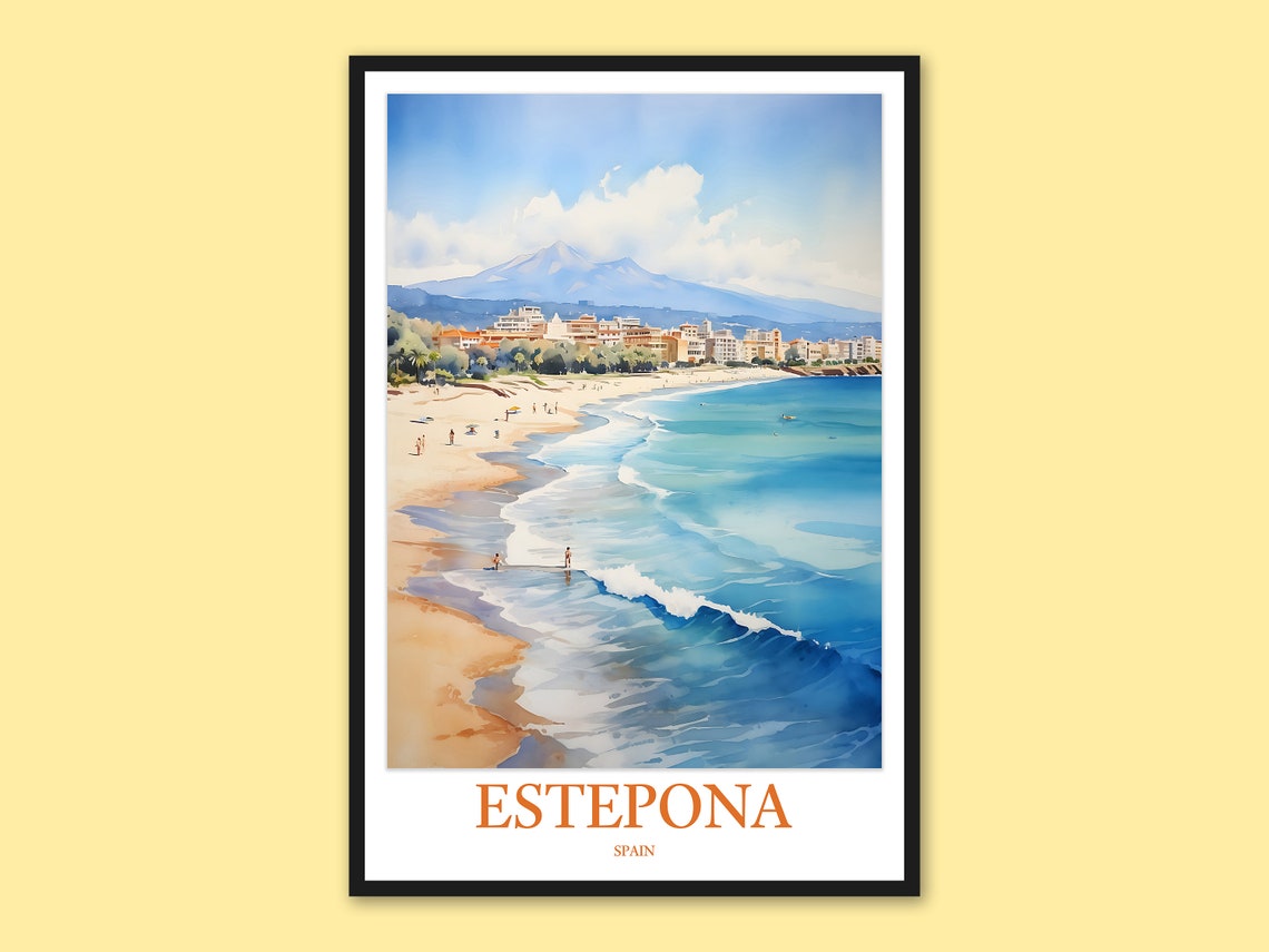 Estepona Spain Beach Watercolor Coastline Waves Travel Poster