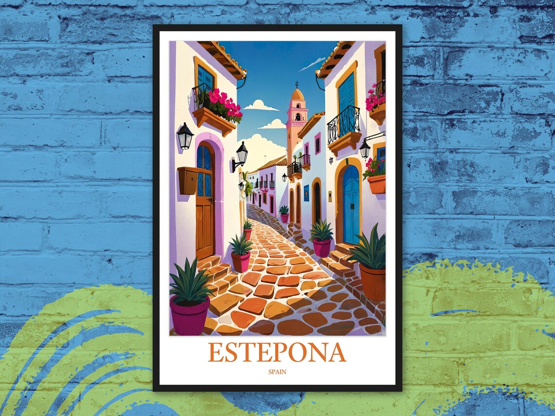 Estepona Spain Narrow Cobbled Lane Old Town White Houses Travel Poster