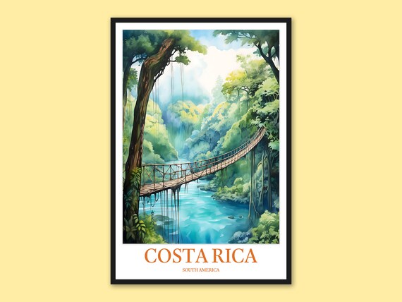 Costa Rica Rainforest River Suspension Bridge Turquoise Water Poster