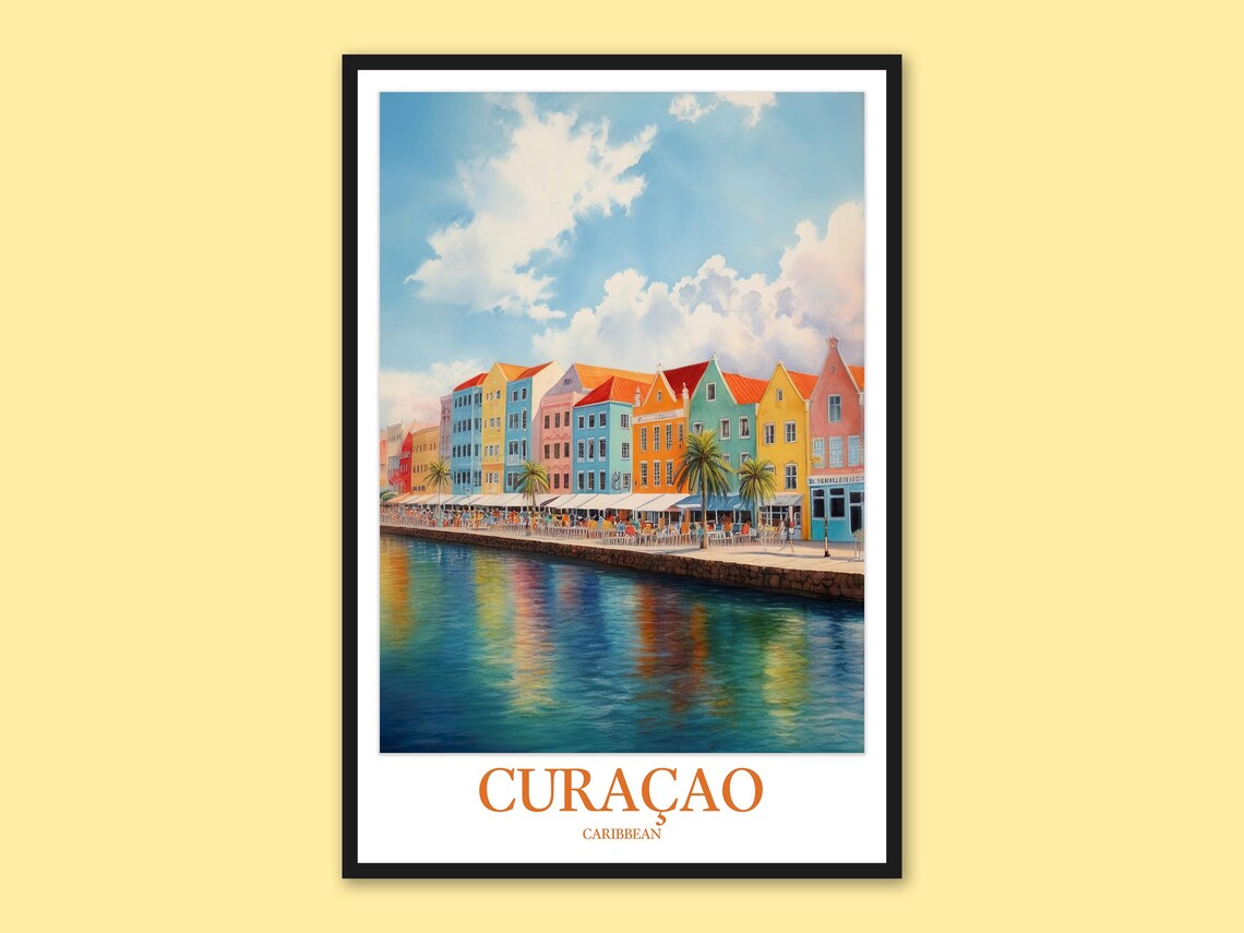 Curacao Handelskade Colorful Waterfront Caribbean Travel Art Poster