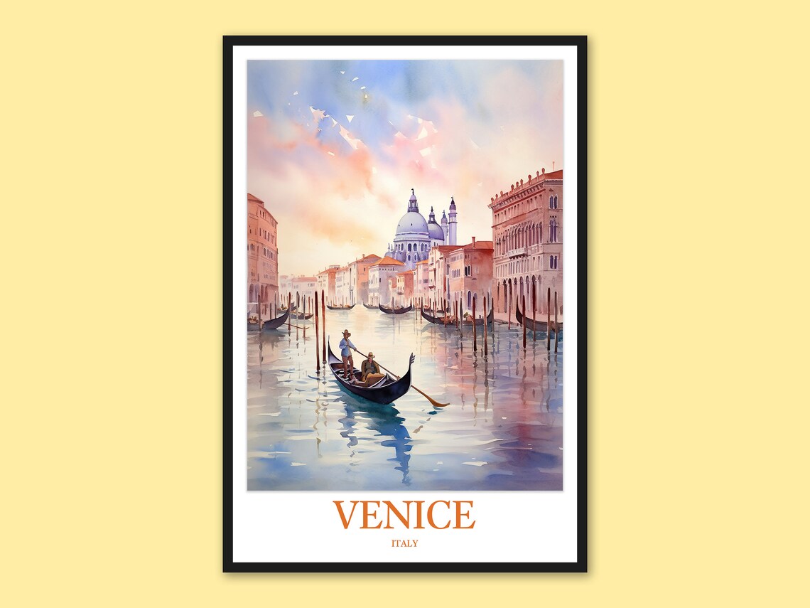 Venice Italy Grand Canal Gondola Ride Watercolor Travel Poster