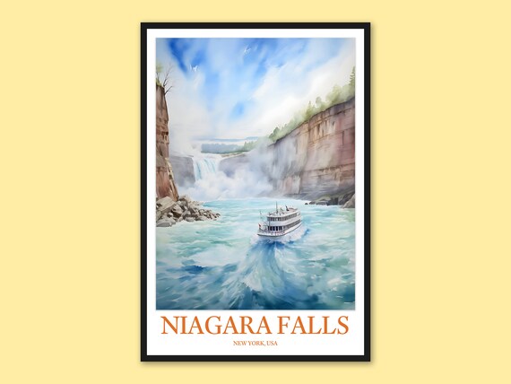 Niagara Falls New York Gorge Tour Boat Watercolor Travel Poster