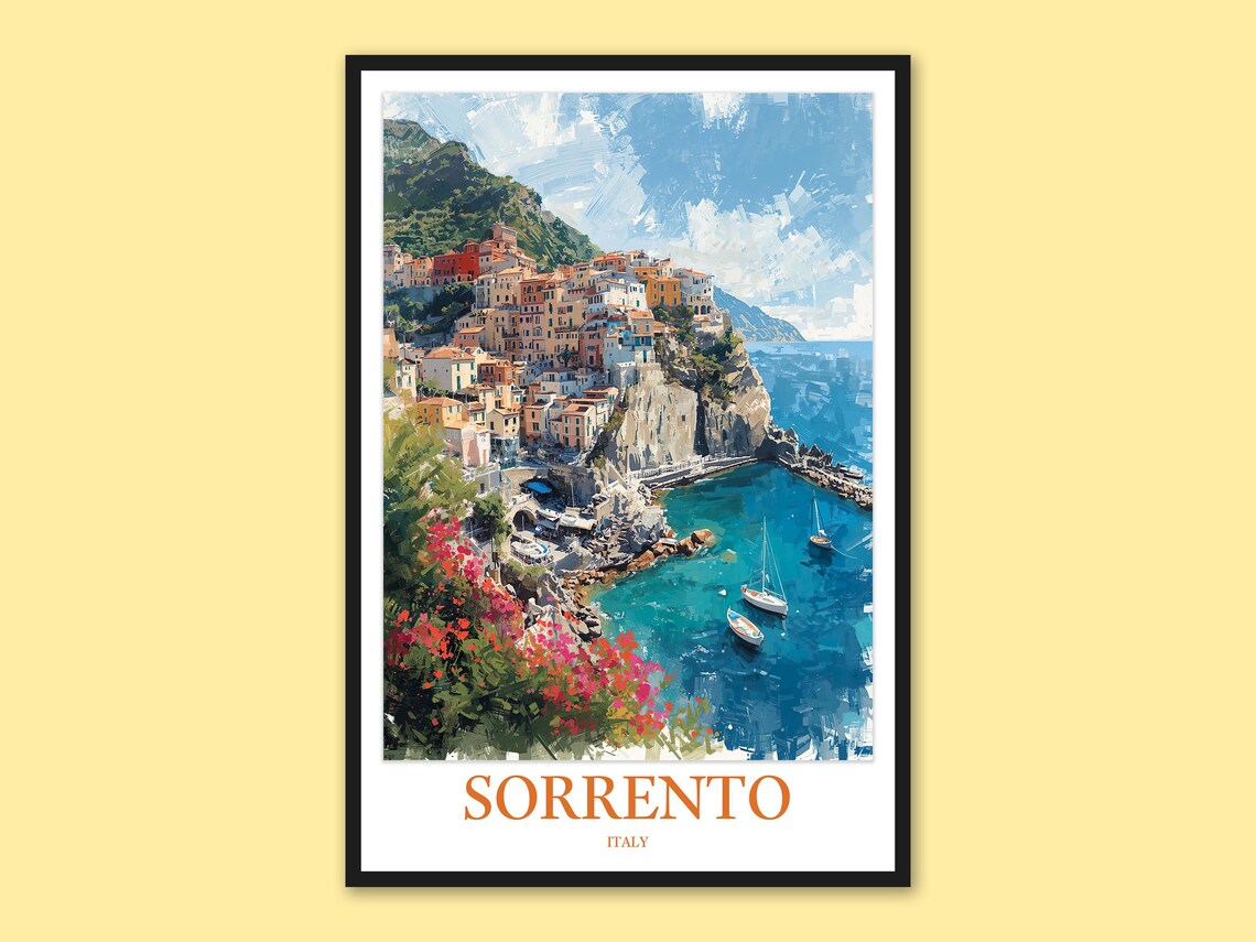 Sorrento Italy Cliffside Town Sailboats Mediterranean Coast Poster