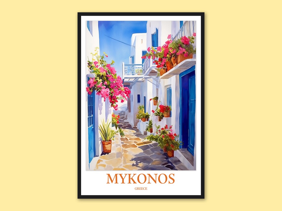 Mykonos Travel Poster, Greek Island Wall Art