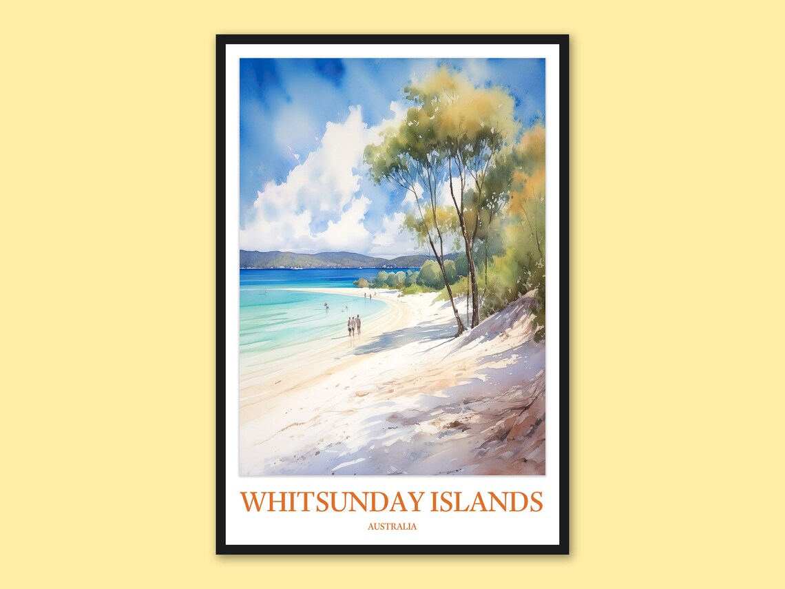 Whitsunday Islands Australia Beach Walkers Watercolor Travel Poster
