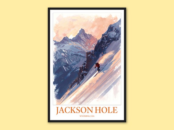 Jackson Hole Mountain Print Skiing Adventure Wall Decor