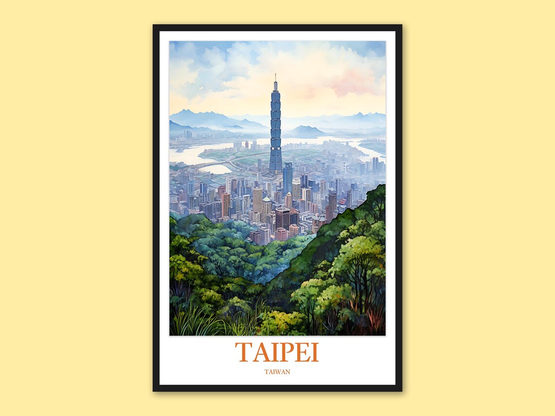 Taipei Taiwan Taipei 101 Skyline City Panorama Watercolor Poster