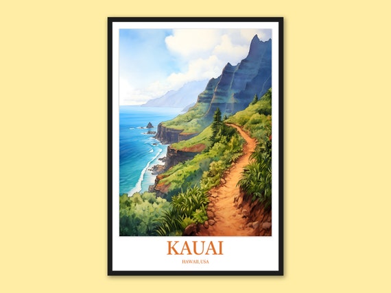 Kauai Na Pali Coast Print Kalalau Trail Hawaii Travel Poster