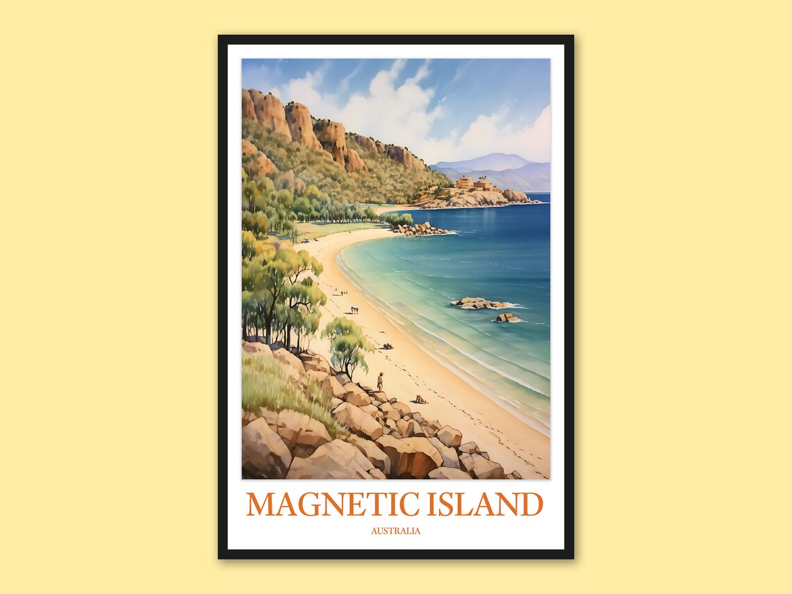 Magnetic Island Australia Sandy Beach Cove Watercolor Poster