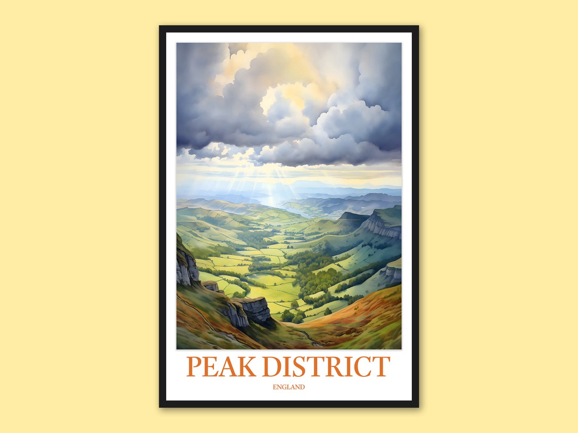 Peak District England Green Rolling Valley Vista Travel Poster