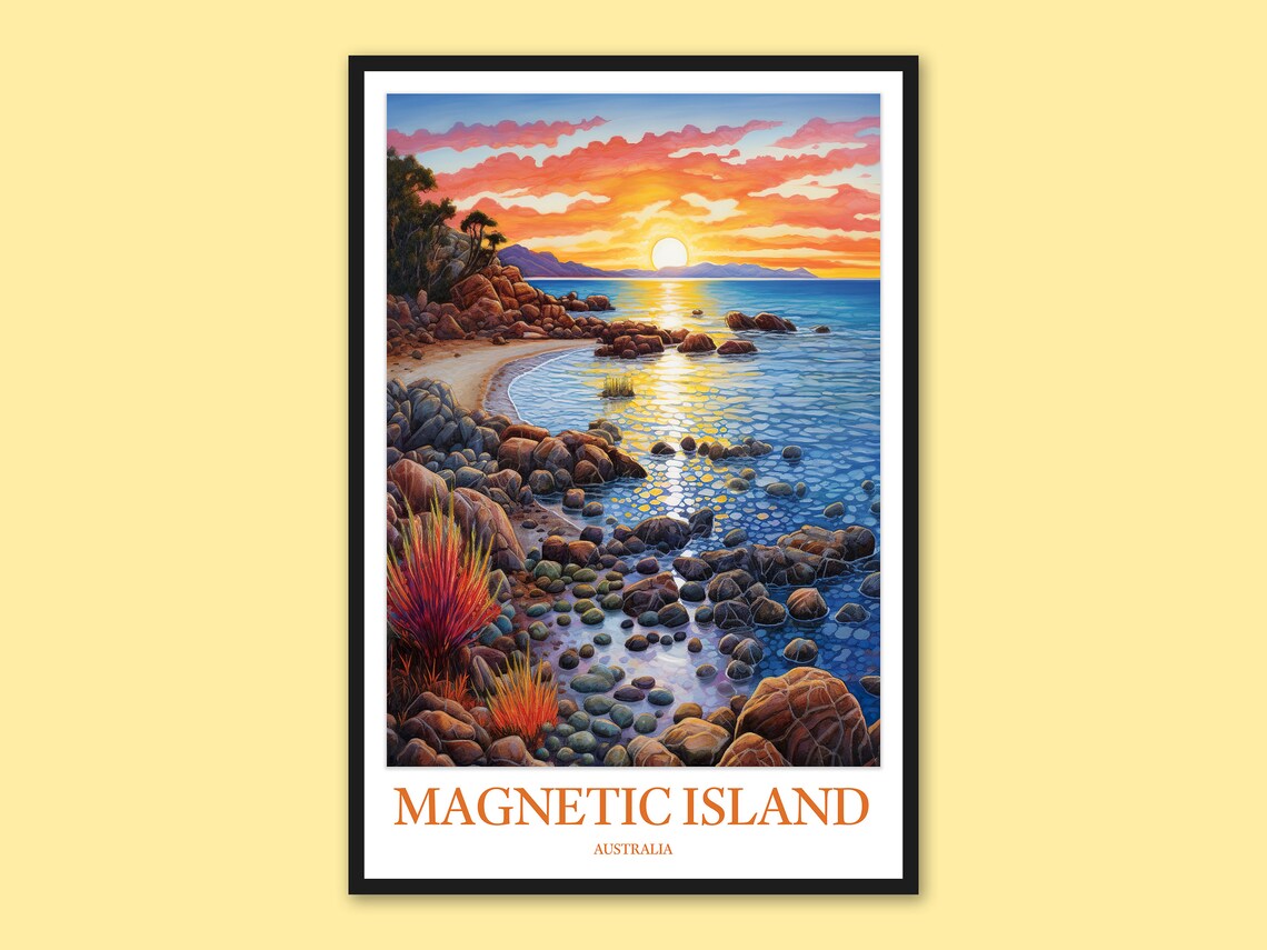 Magnetic Island Australia Rocky Bay Sunset Watercolor Poster
