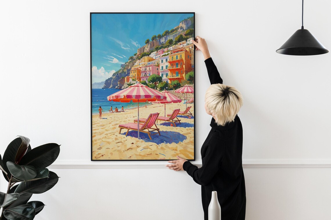 Amalfi Coast Italy Beach Colorful Cliffside Town Summer Travel Poster - Image 2