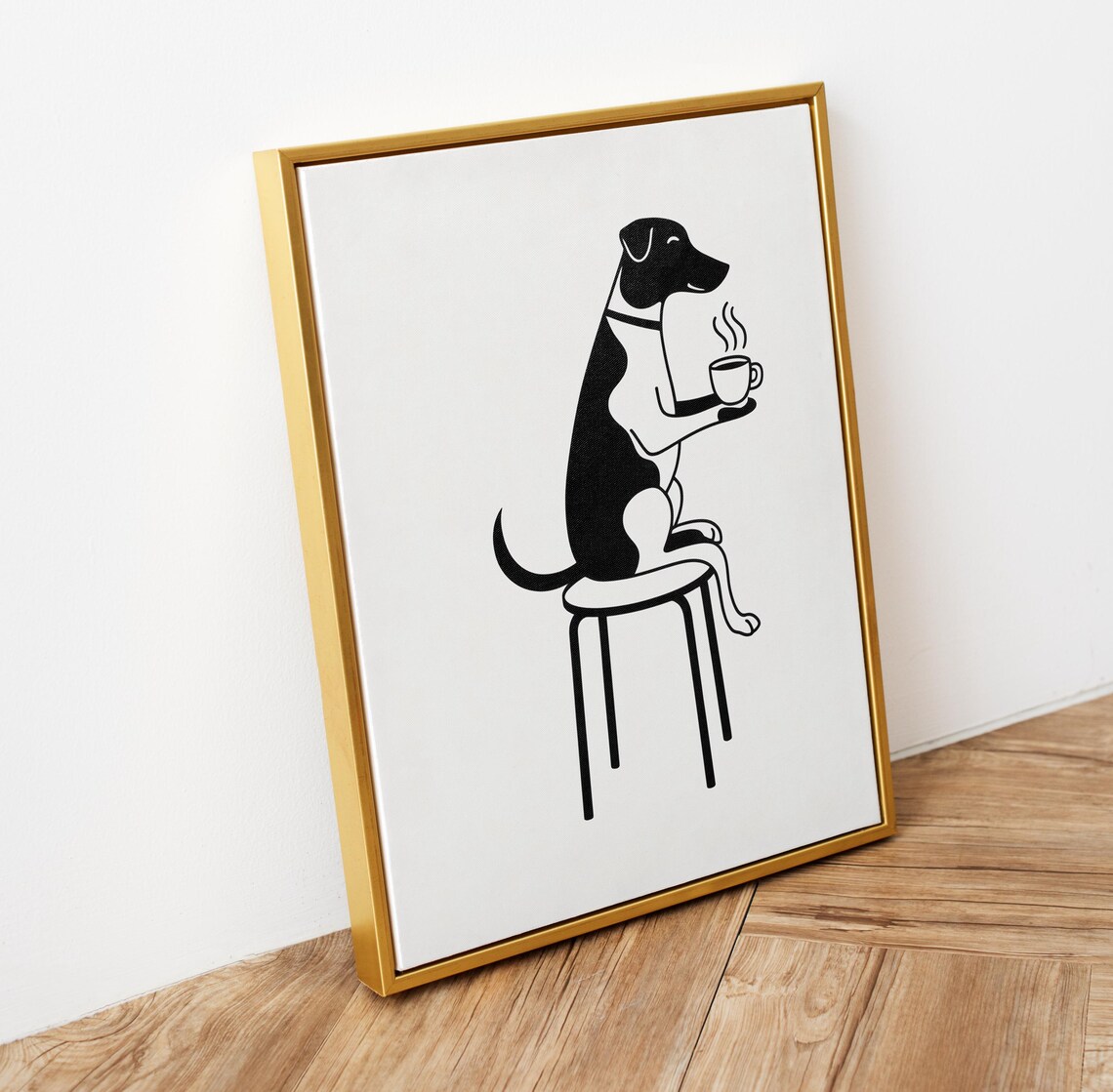 Dog Drinking Coffee Minimalist Line Art Funny Dog Lover Wall Art - Image 6