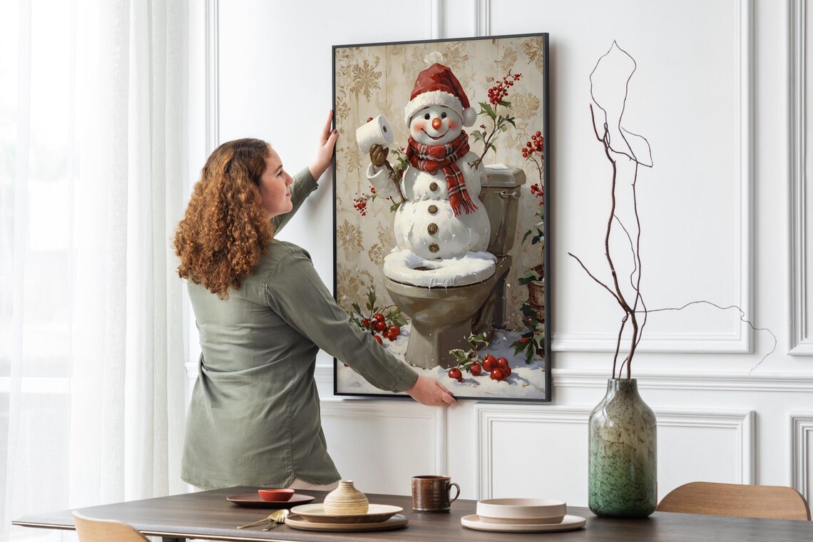 Snowman In Toilet Funny Bathroom Art Print - Image 5