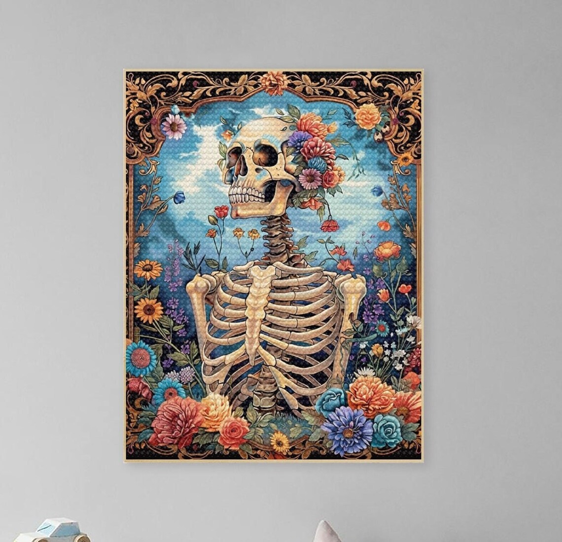 Floral Skeleton With Flower Crown Day Of The Dead Art Poster