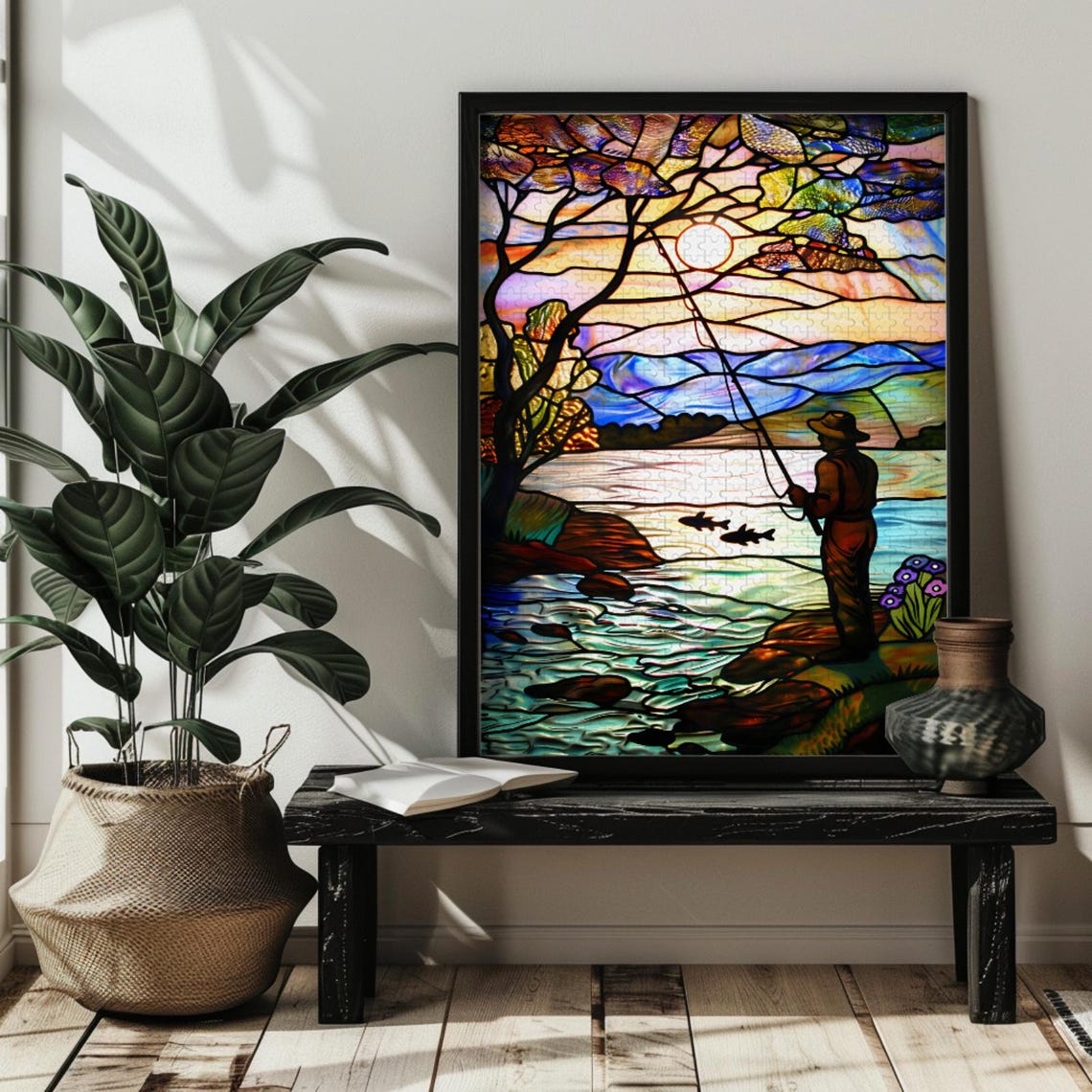 Stained Glass Fly Fishing Jigsaw Puzzle 2003005001000 Fly Fishing Gift Puzzles Cabin Wall Art Fisherman Gift For Dad Travel Adventure