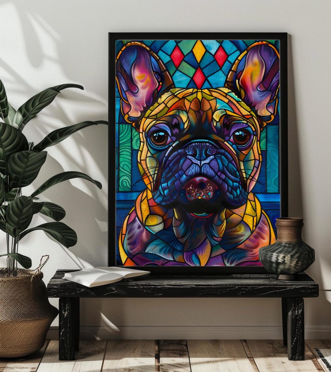 Stained Glass French Bulldog Jigsaw Puzzle For Adult French Bulldog Gift For Dadhusband 1000 Piece Family Puzzles Colorful Dog Puzzle Art - Image 3
