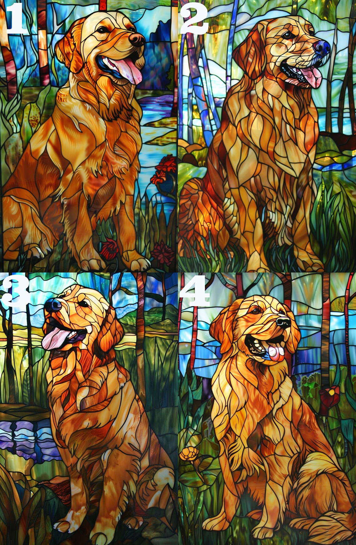 Stained Glass Golden Retriever Jigsaw Puzzle Art Print - Image 4