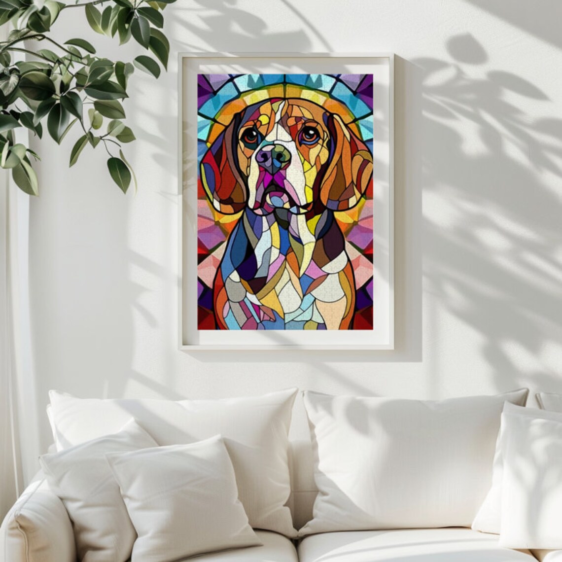 Beagle Dog Stained Glass Art Print, Colorful Puzzle - Image 3