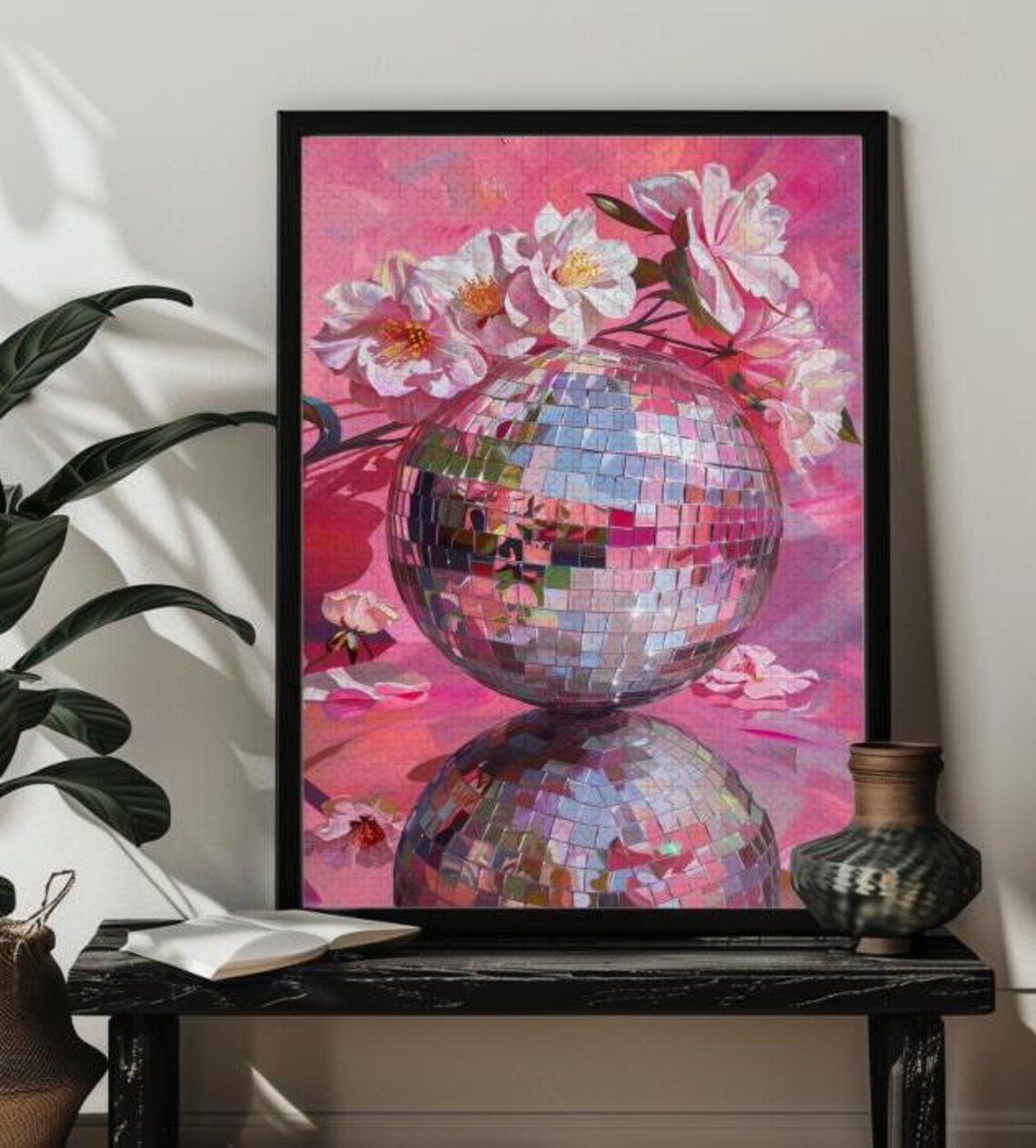 Disco Ball Floral Art Print, Maximalist Cherry Flowers