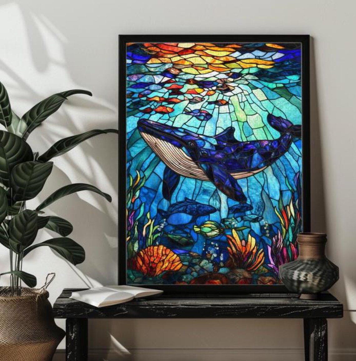 Stained Glass Whale Puzzle Art, Ocean Wall Decor