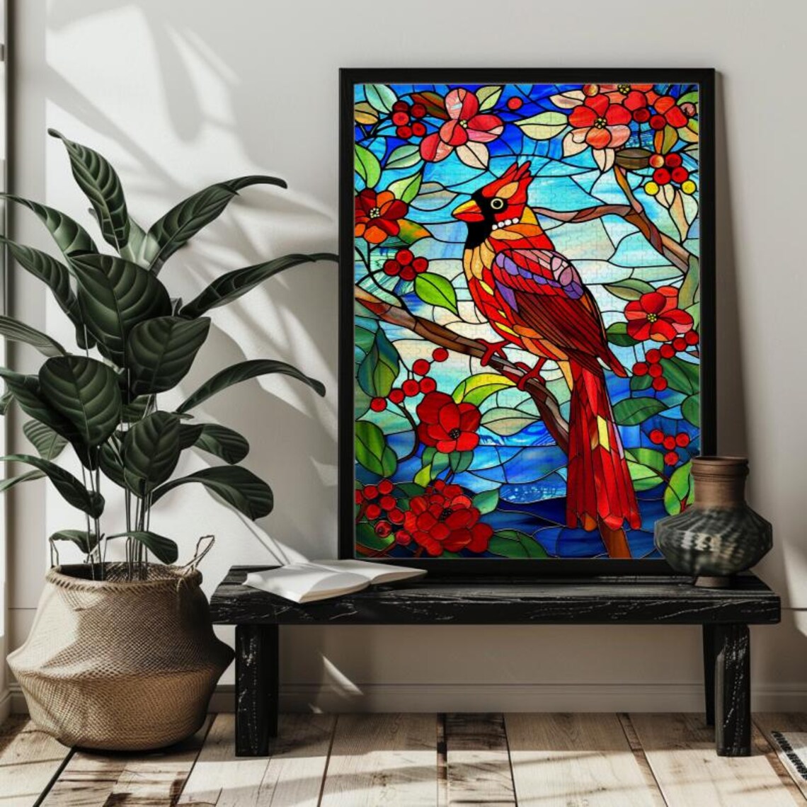 Christmas Stained Glass Cardinal Bird Art Print - Image 3