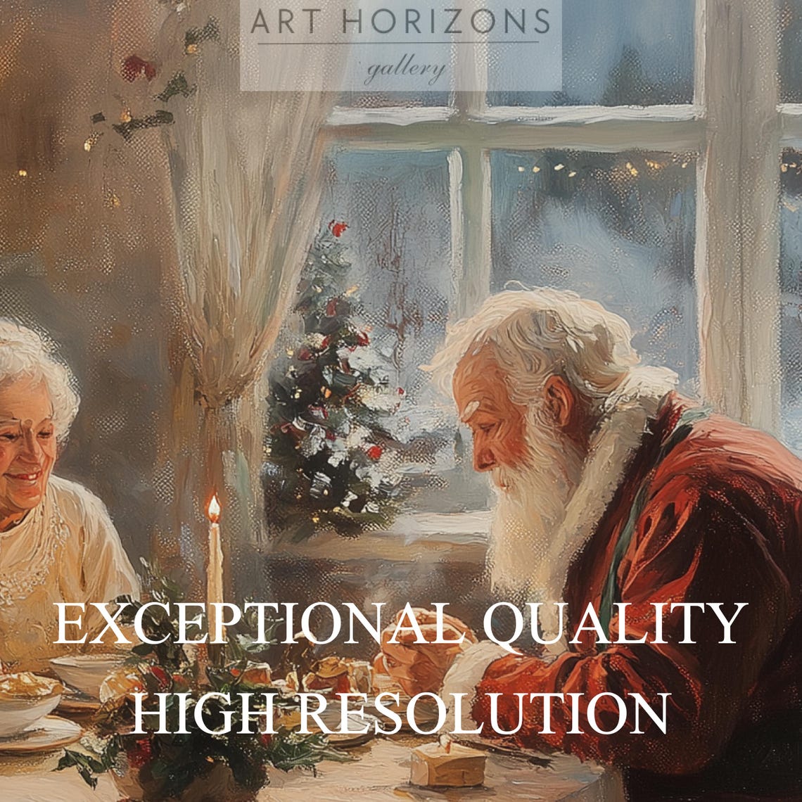 Mr Mrs Claus Tea Fireplace Christmas Tree Vintage Holiday Wall Art - Image 3