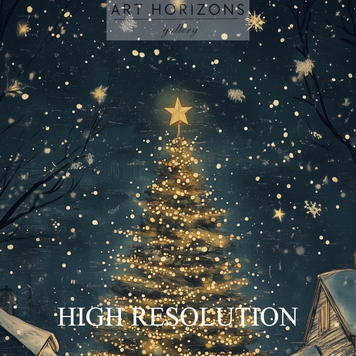 Moody Christmas Wall Art Snowy Winter Oil Painting Christmas Tree Night Art Girl Christmas Print Winter Art A78 - Image 4