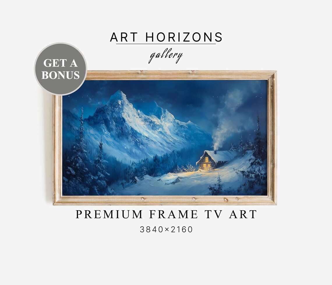 Frame Tv Cabin House In Mountains Christmas Frame Tv Art Christmas Cute Candy Cabin Oil Painting Christmas Holiday Decor Tv17
