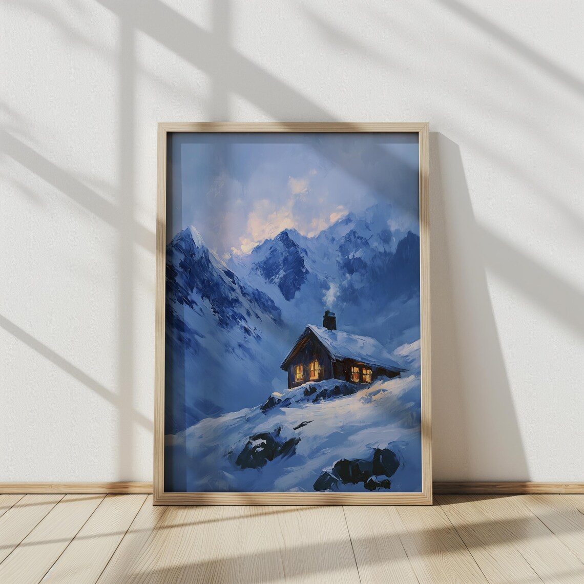 Winter Snowy Cabin Wall Art Print Winter Wall Art Farmhouse Winter Mountains Oil Painting Vintage Landscape Art A99 - Image 2