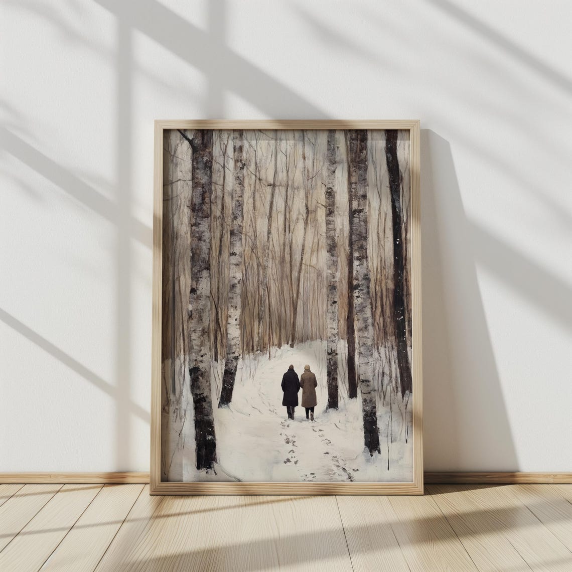 Antique Winter Oil Painting Wall Art Walk In A Snowy Forest Vintage Landscape Art Farmhouse Decor Print Moody Winter Painting Art A185 - Image 2