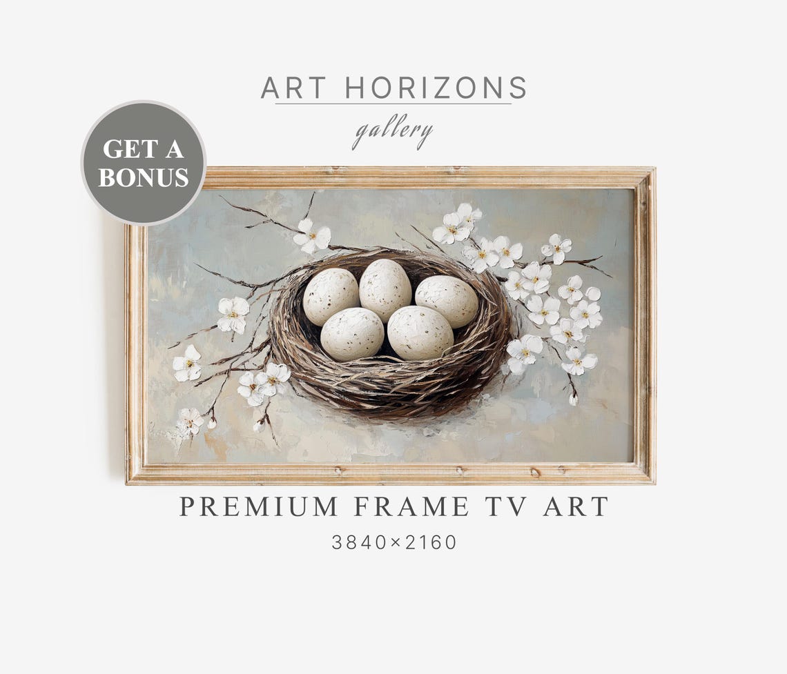 Bird Nest Eggs Cherry Blossoms Spring Vintage Easter Wall Art Poster