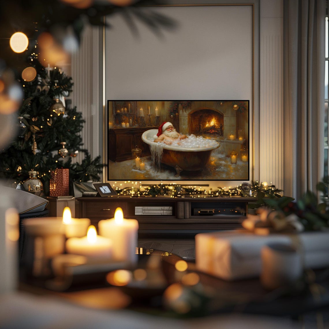 Santa Taking A Bath Christmas Frame Tv Art Santa Claus Art For Tv Farmhouse Christmas Painting Holiday Decor Art For Tv Tv7 - Image 3