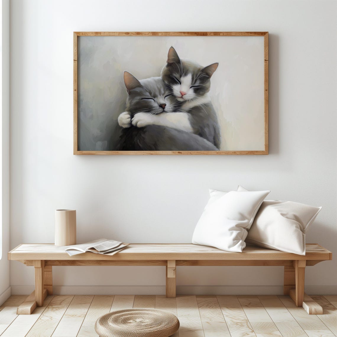 Two Grey Cats Cuddling Oil Painting Sweet Pet Love Vintage Wall Poster - Image 4