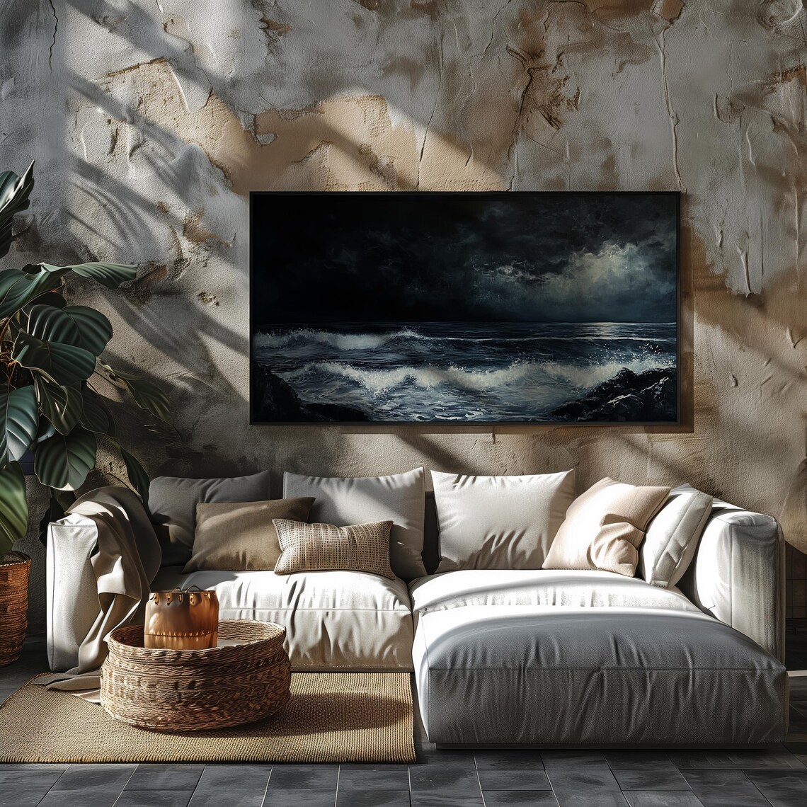 Winter Ocean Frame Tv Art Ocean Waves Oil Painting Art Night Seascape Tv Beach Art For Frame Tv Tv Art Tv56 - Image 2