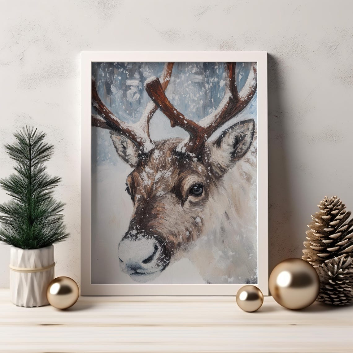 Vintage Deer In Winter Print Snowy Deer Print Farmhouse Christmas Wall Art Country Painting Wall Art Snowy Wall Art A125 - Image 2
