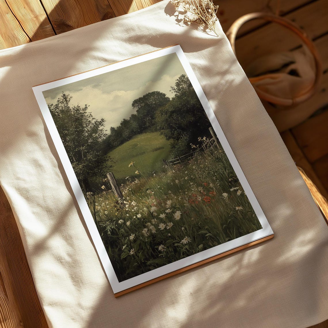 Spring Meadow Fence Wildflowers Vintage Rustic Farm Landscape Poster - Image 3