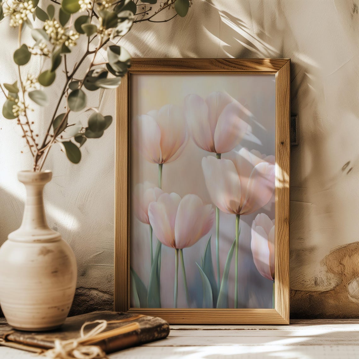 Tall Cream Tulips Glowing In Warm Light Elegant Floral Poster - Image 4