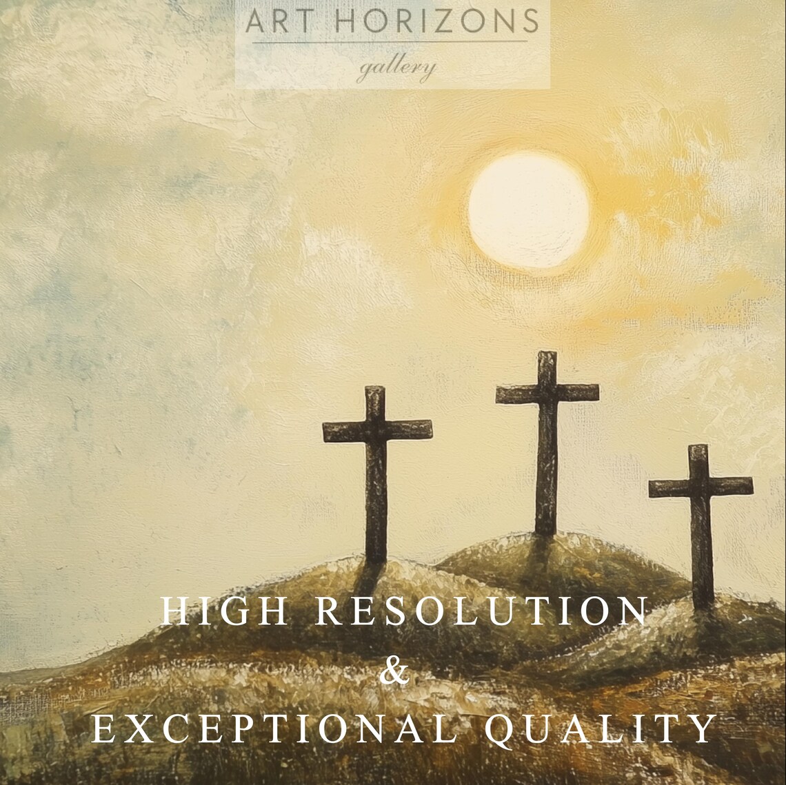 Three Crosses Calvary Hill Sunset Sky Easter Christian Religious Art Poster - Image 3