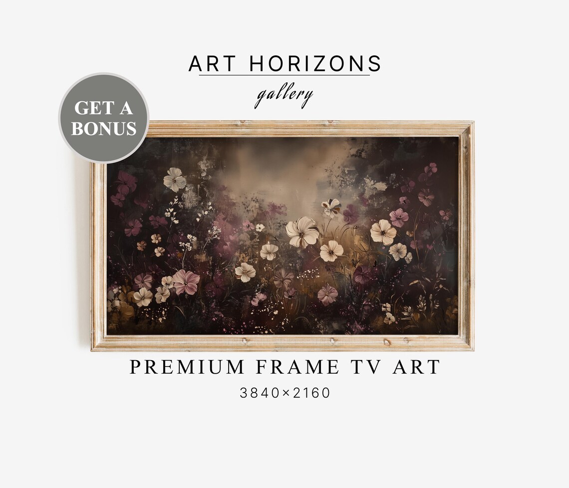 Dark Moody Wildflower Field At Night Misty Floral Oil Painting Poster