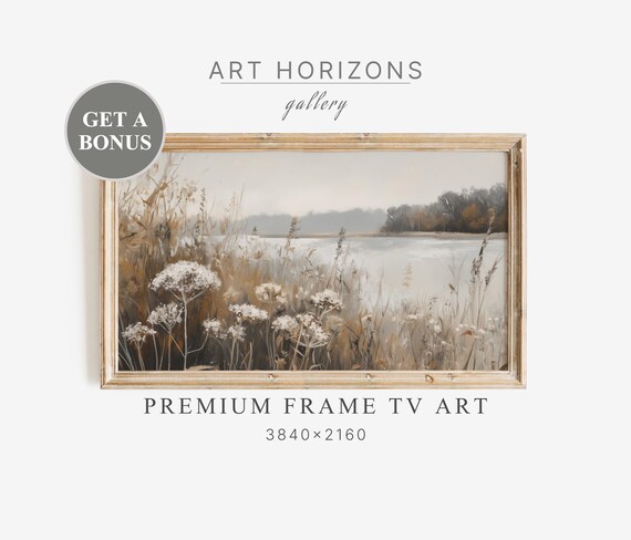 Frame Lg Tv Art Moody Abstract Oil Painting Minimalist Mocha Mousse Boho Decor Landscape Field Wildflowers Tv116