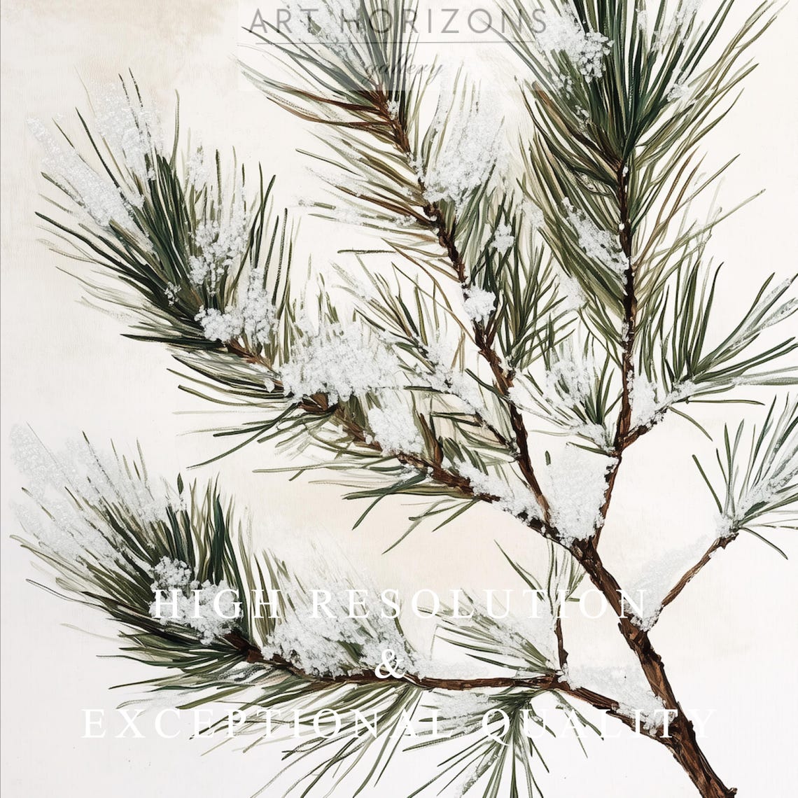 Snowy Pine Branch Minimal Botanical Neutral Winter Wall Art Print - Image 3